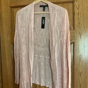 Women’s White House/Black Market Pink Open Knit Cardigan XS NWT